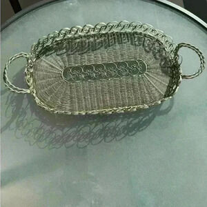 Vintage ornate handmade silver  plate filigree basket